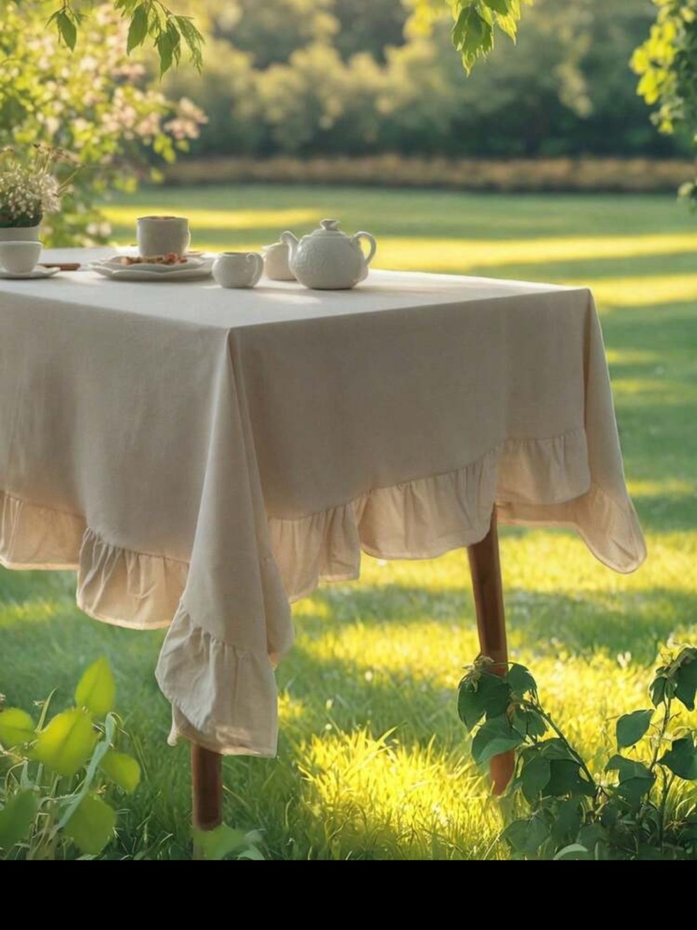 NWT Cream Ruffled Edge Tablecloth - Picture 4 of 12